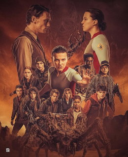 Stranger Things promotional poster showing multiple characters in a dramatic layered composition
