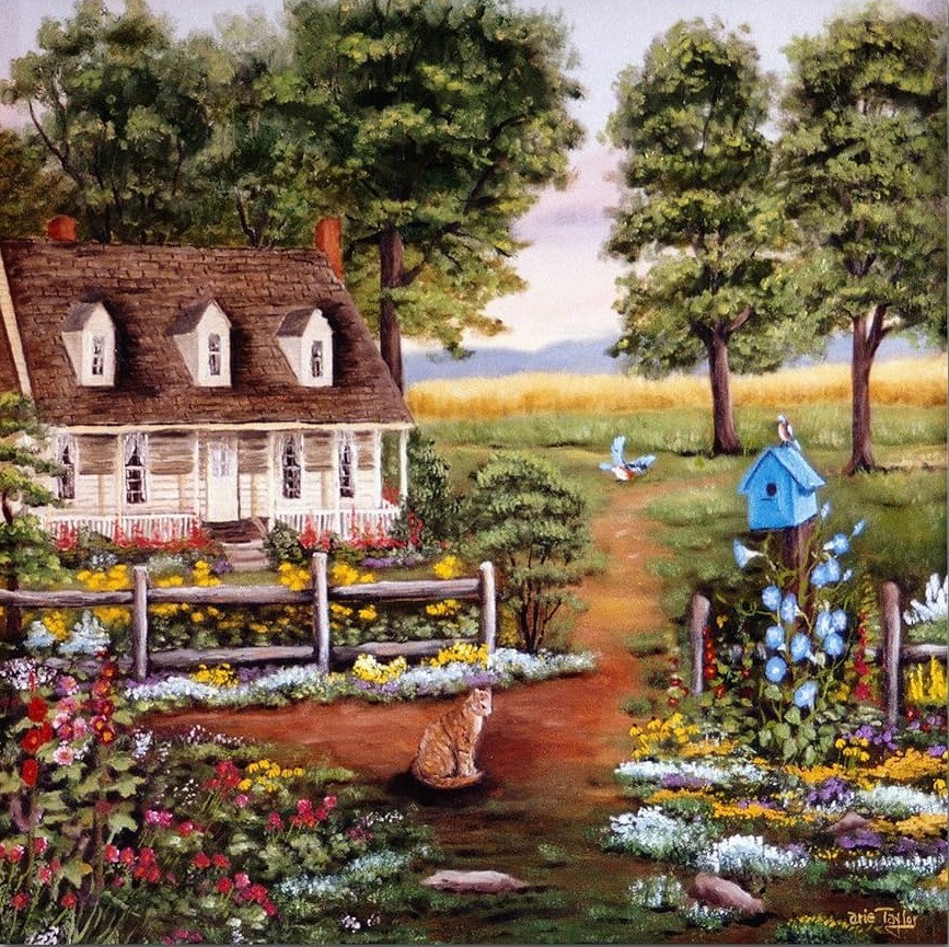 Folk Art Country Cottage Garden