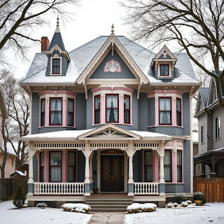 Pink Victorian House Winter