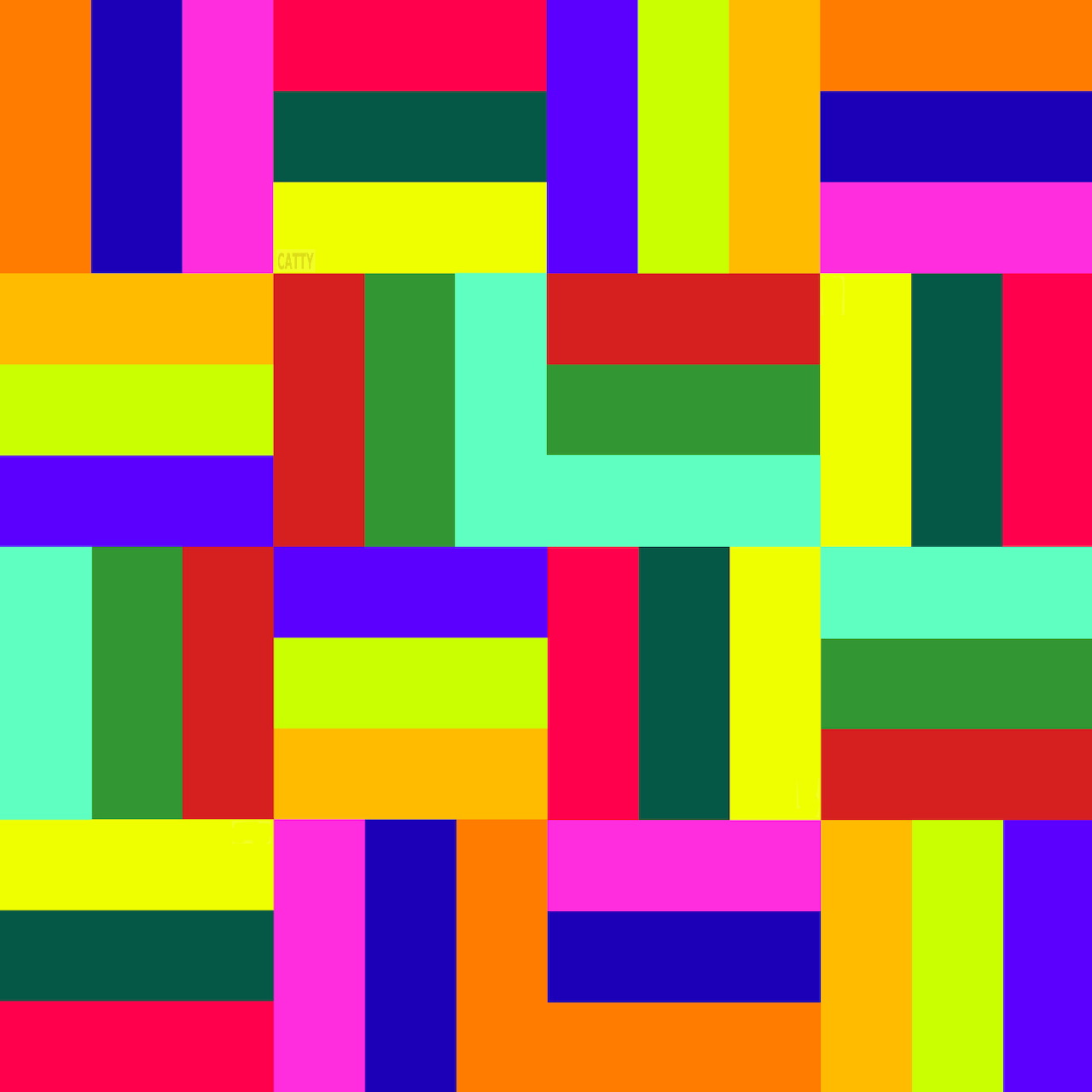 Abstract geometric pattern with colorful rectangular blocks in red, blue, yellow, green, pink, orange, and cyan