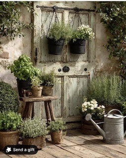 Rustic Garden Door with Poted Plants