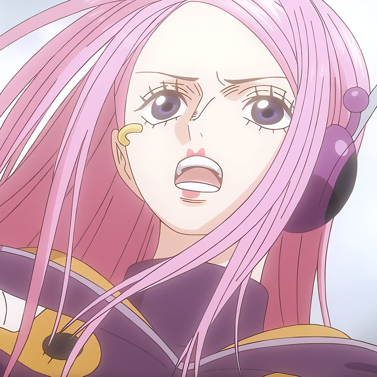Anime girl with long pink hair and purple eyes showing surprised expression