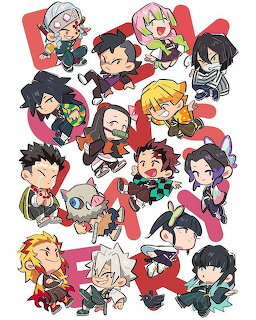 Collection of chibi Demon Slayer anime characters in cute art style on white background