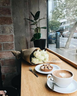 Latte and Cake at Cafe