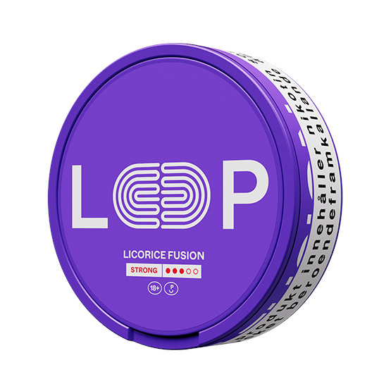 Purple round tin container with white lettering on a white background