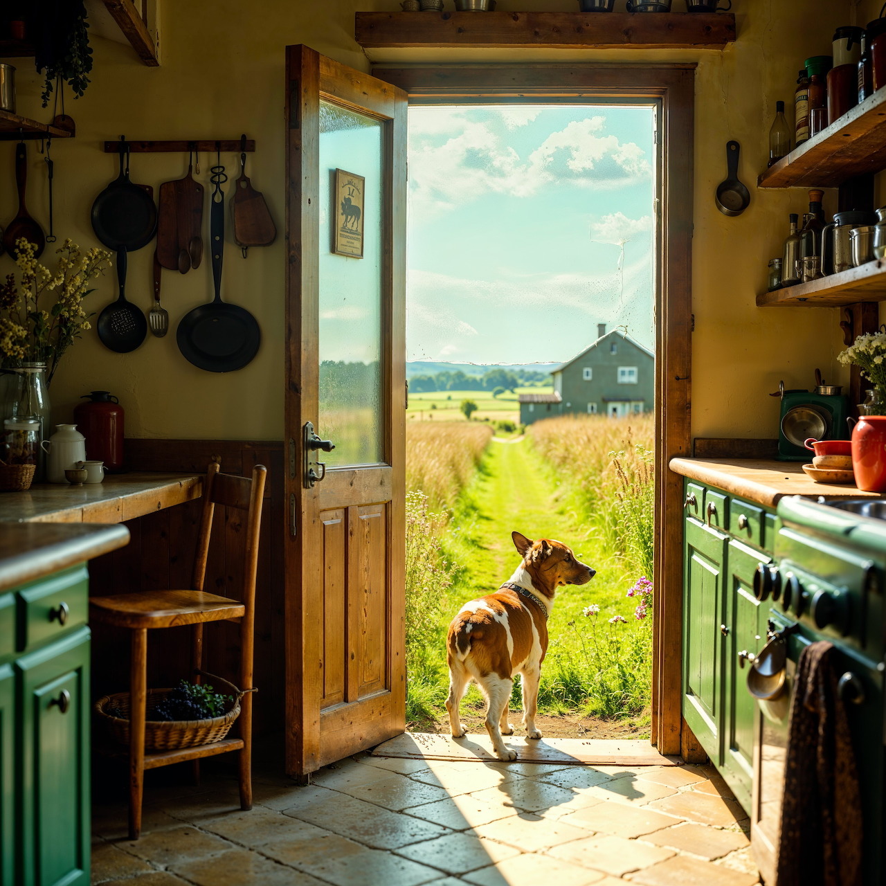 Farm Kitchen Door with Dog