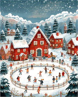 Winter Village Ice Skating Scene