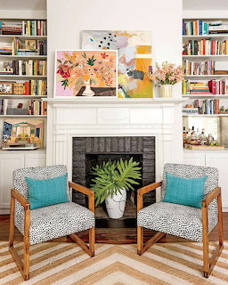 Patterned Armchairs Fireplace