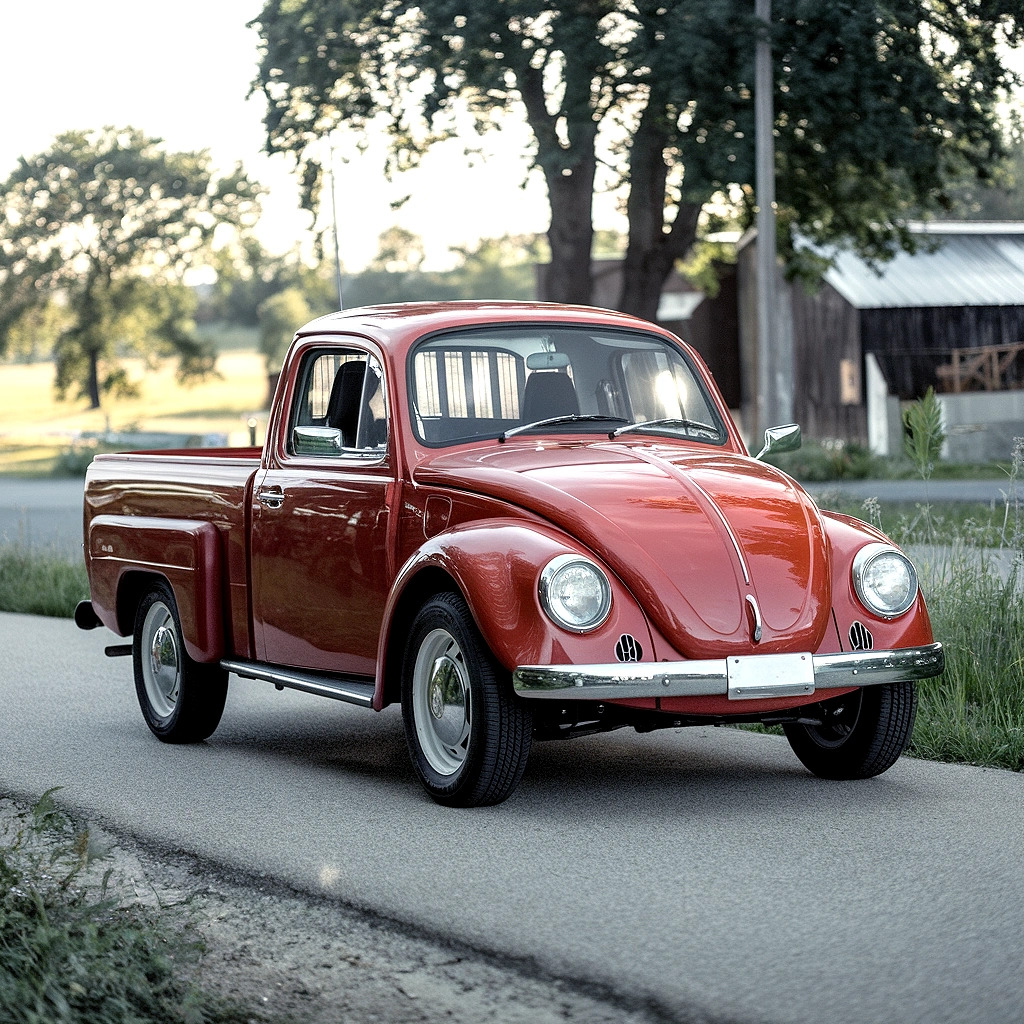 Red Volkswagen Beetle Pickup Truck