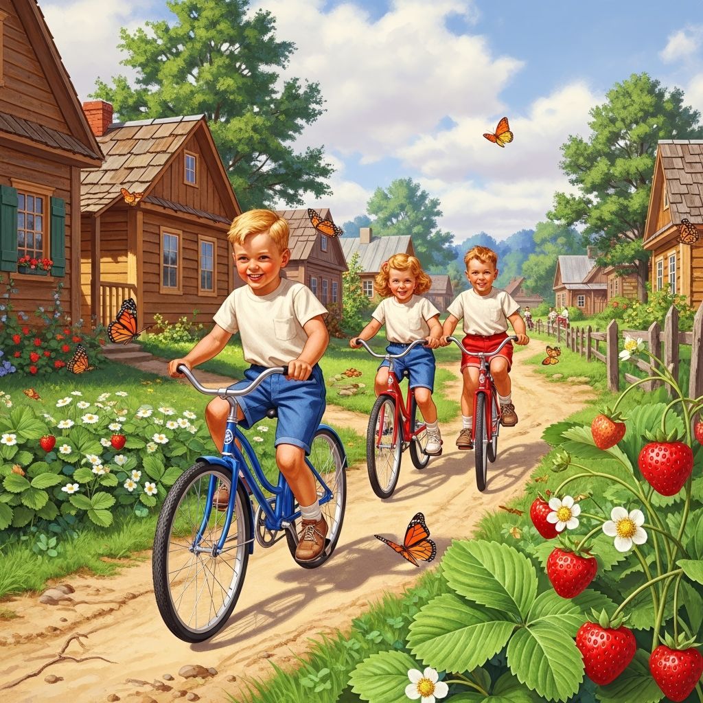 Children Biking in Village