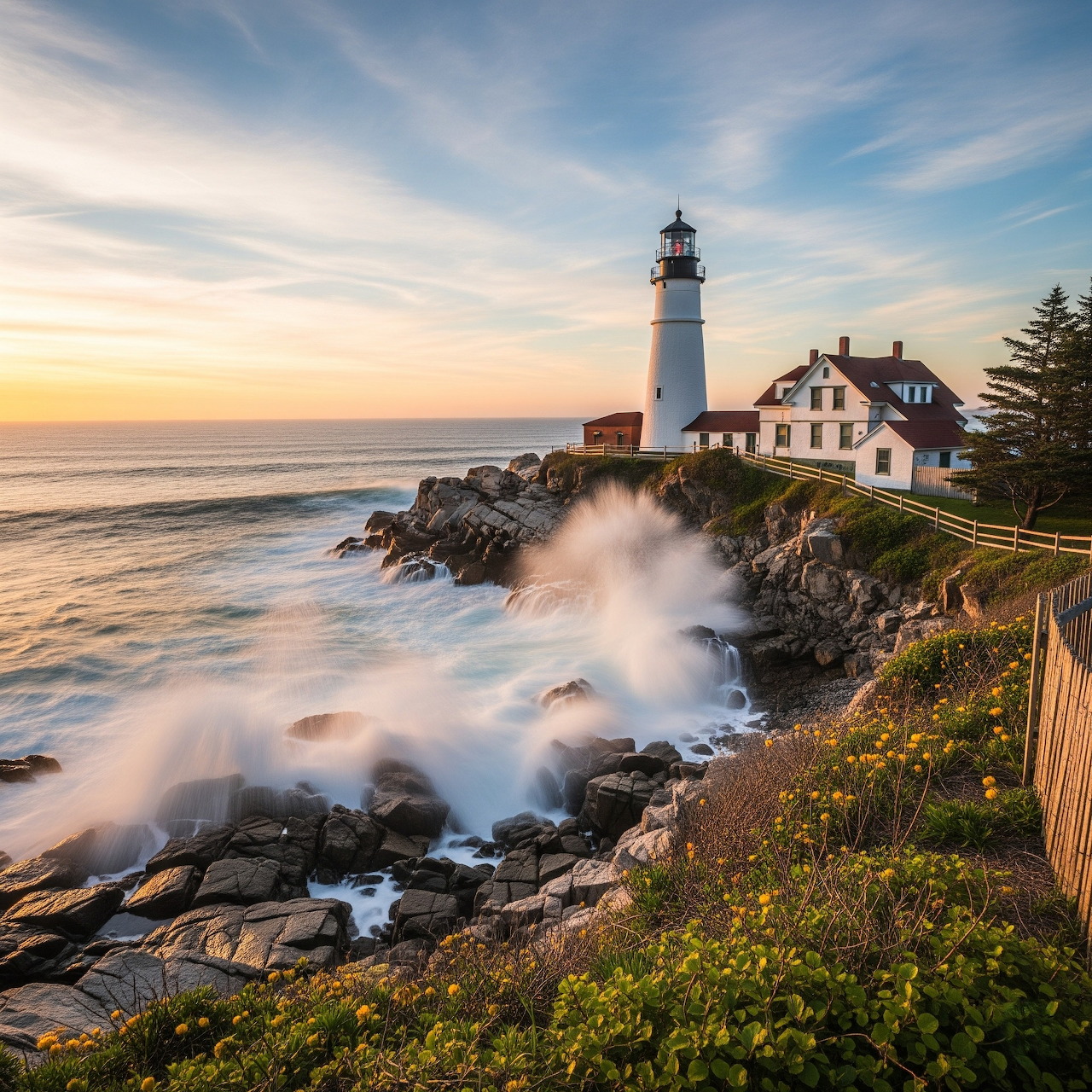 Coastal Lighthouse at Sunset