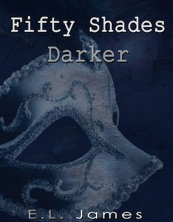 Dark cover art with a white masquerade mask and the text Fifty Shades Darker by E.L. James