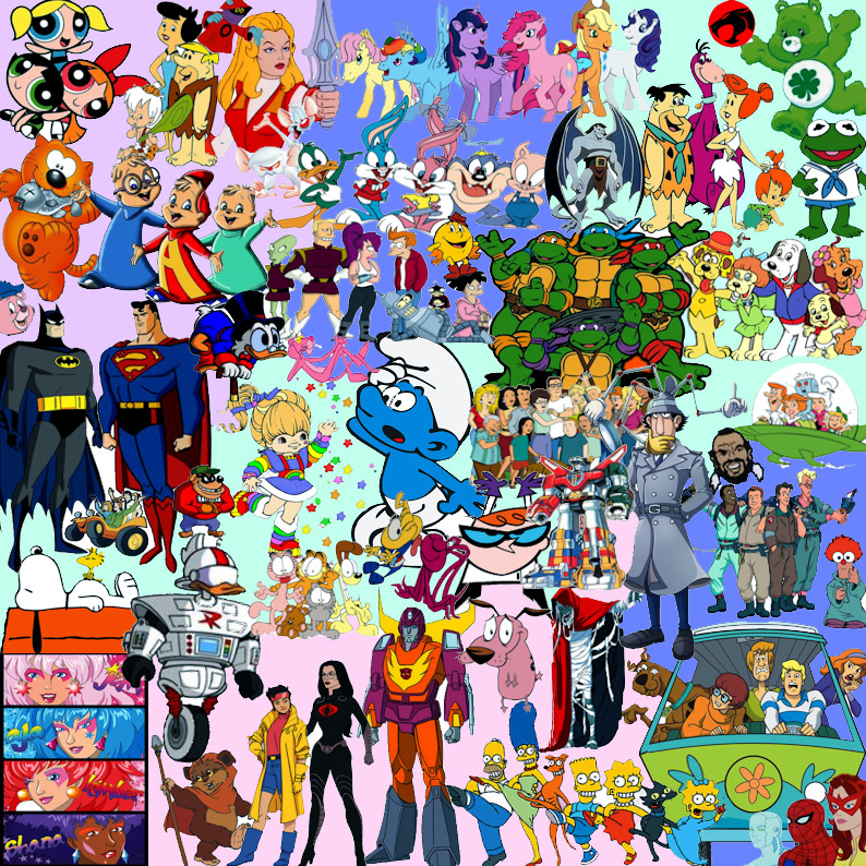Collage of numerous cartoon characters from various animated shows and franchises arranged together