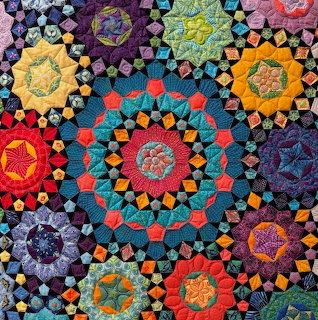 Colorful Grandmother's Flower Garden Quilt