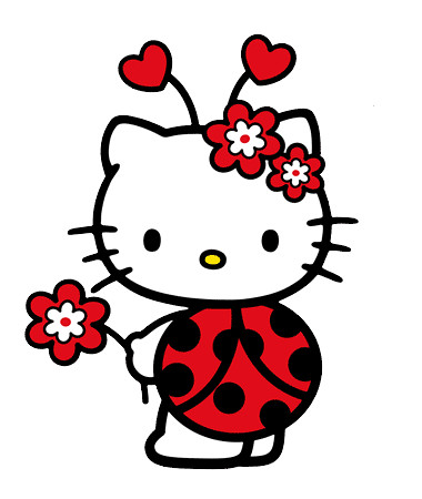 Hello Kitty wearing ladybug costume with flowers and hearts
