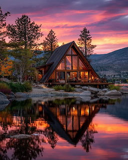 Sunset Cabin Water Reflection