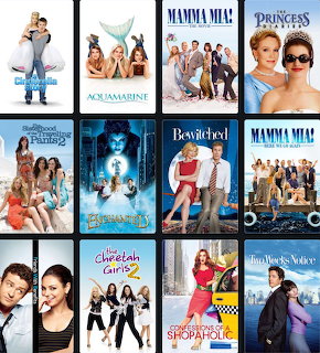 Collage of twelve romantic comedy and musical movie posters arranged in a 3x4 grid