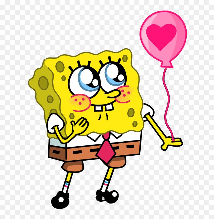 SpongeBob SquarePants holding a pink heart balloon and smiling