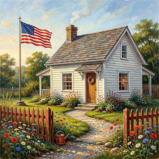 Quaint House with Flag