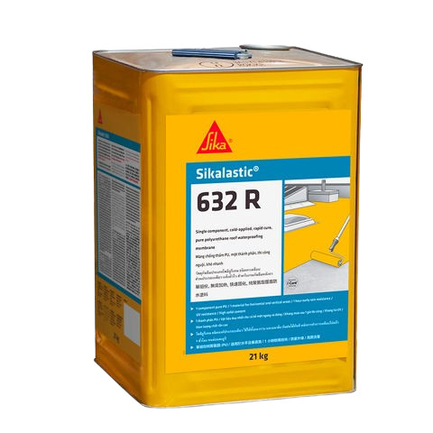 Yellow rectangular metal canister with a blue and white label on a white background