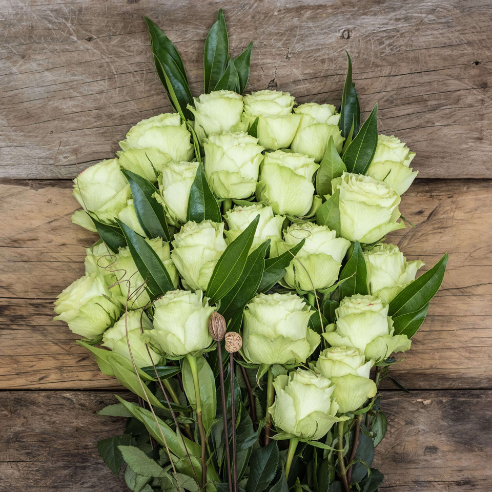 White Roses Bouquet on Wood