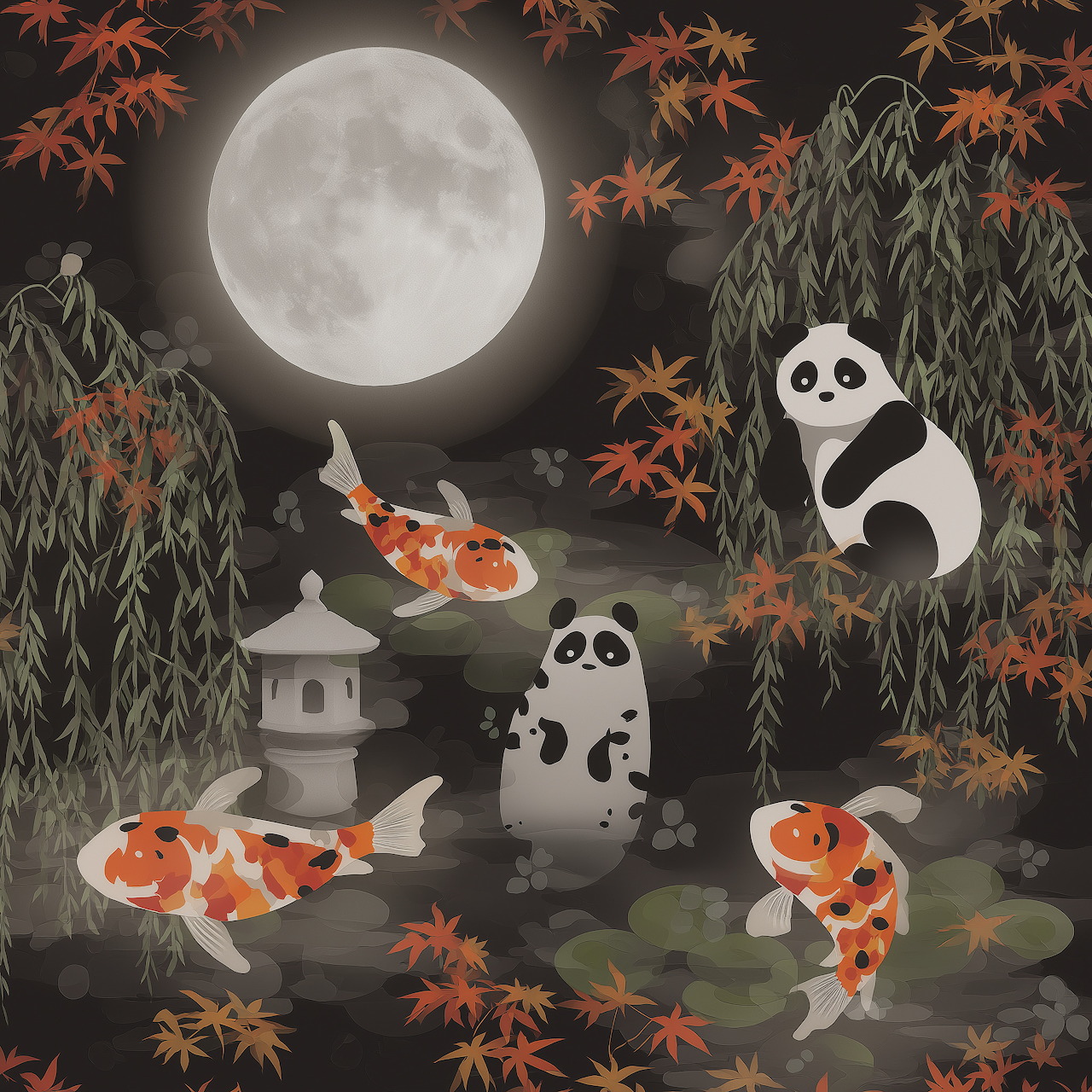 Panda Moonlit Pond