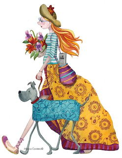 Girl Walking Dog Illustration