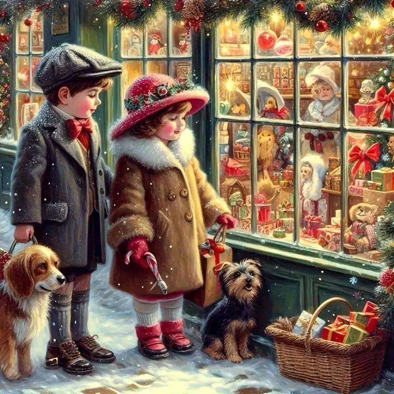 Children at Christmas Shop Window