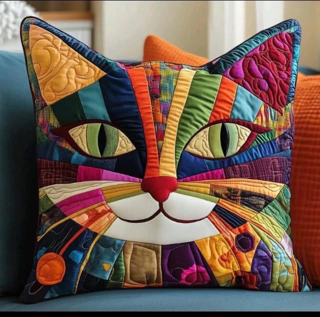 Colorful Patchwork Cat Pillow