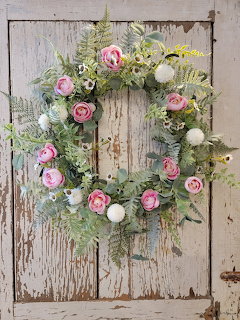 Ranunculus Floral Wreath on Rustic Door