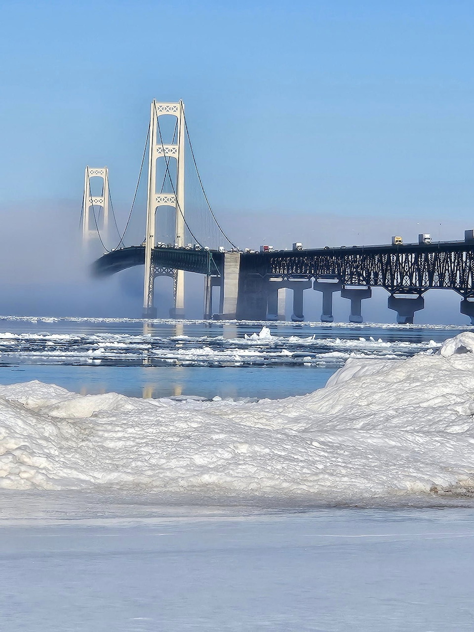 Mackinac Bridge Winter Ice