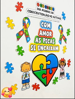 Autism awareness illustration with colorful puzzle pieces, ribbons, cartoon boy, and heart-shaped jigsaw