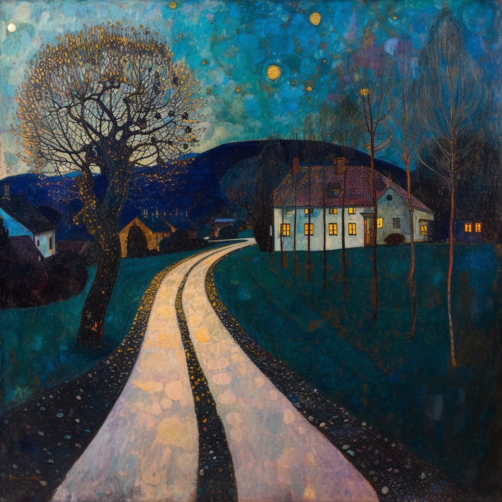 Moonlit Village Road