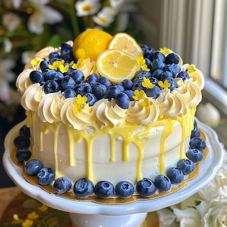 Lemon Blueberry Drip Cake