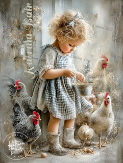 Little Girl Feeding Chickens