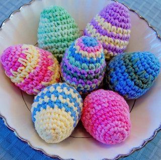 Crocheted Easter Eggs on Plate