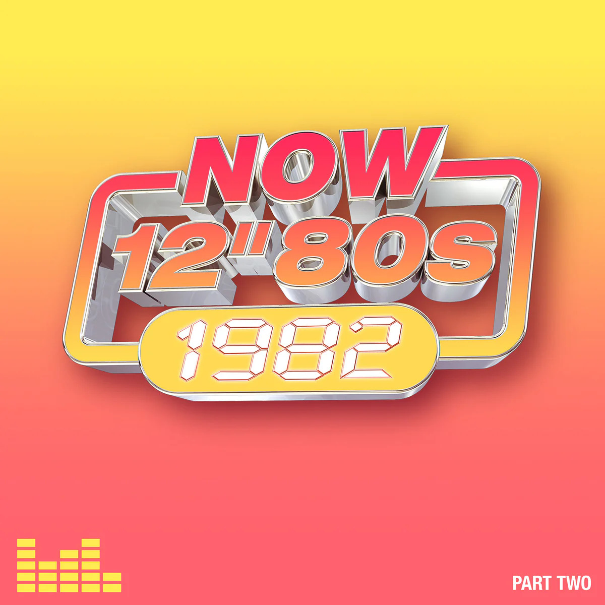 Retro graphic reading NOW 12"80s 1982 on a yellow and pink gradient background