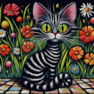 Striped Cat with Flowers