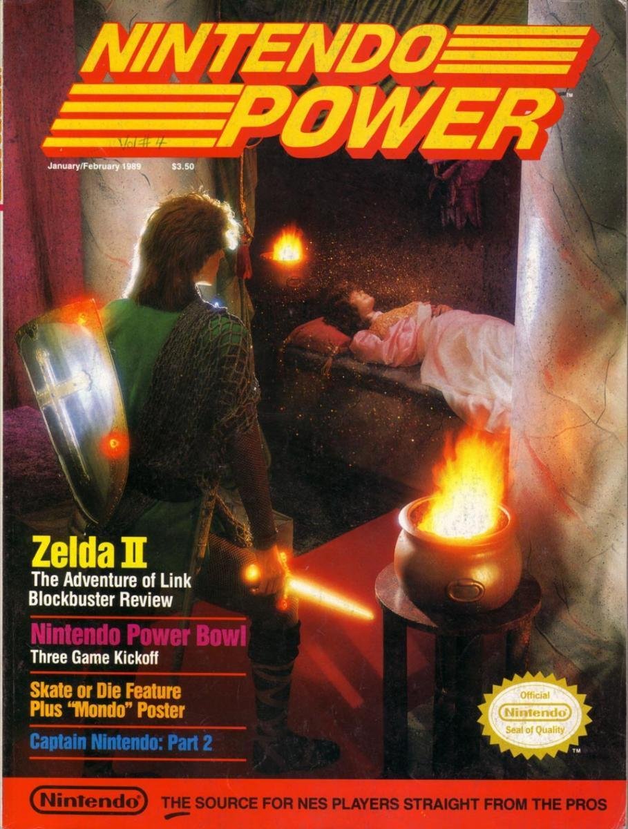 Nintendo Power Issue 4 cover showing Link from Zelda II holding a sword
