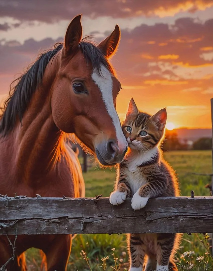 Horse and Cat Sunset