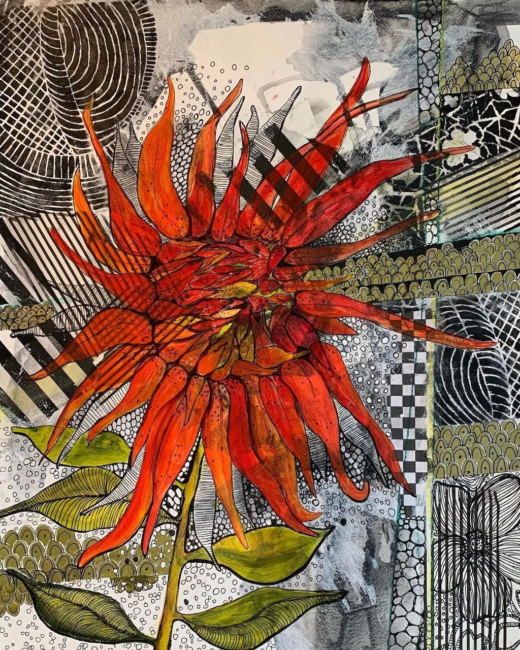Red Flower Mixed Media Collage