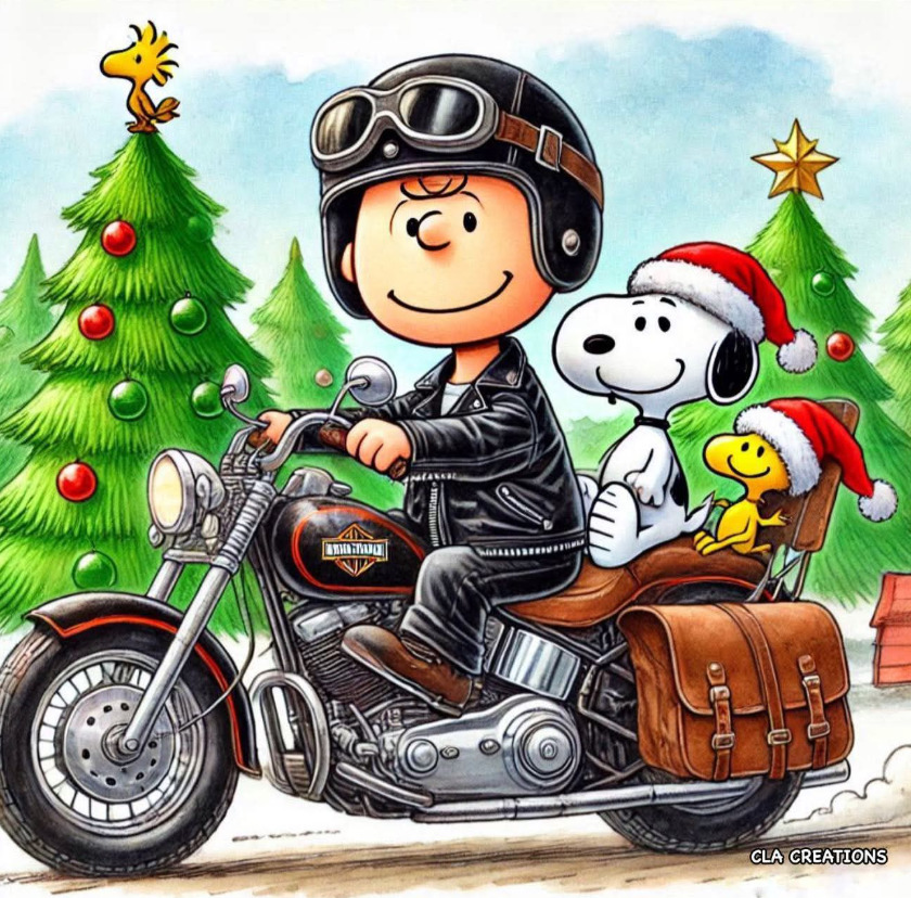 Charlie Brown on Motorcycle with Snoopy