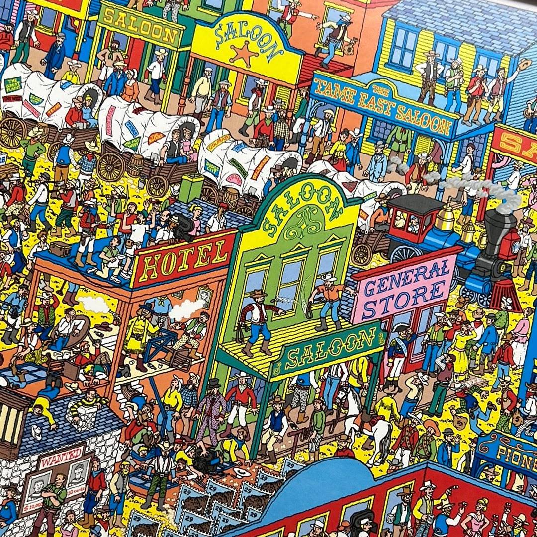 Detailed collage showing many Simpsons characters and iconic Springfield locations in a crowded, colorful scene