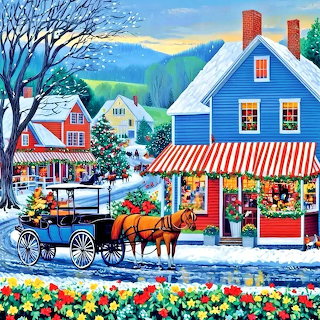 Winter Village Christmas Scene