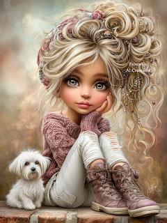 Fantasy Girl with Puppy