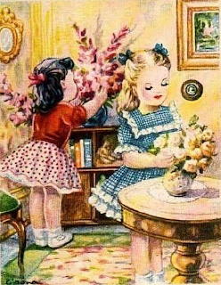 Little Girls Arranging Flowers