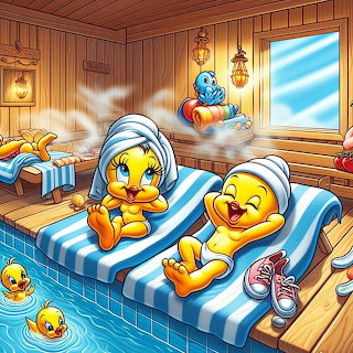 Cartoon Ducks in Sauna