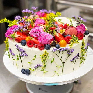 Floral Decorated Cake with Fresh Berries