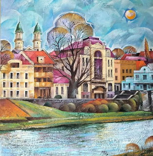 Colorful European Village Riverside