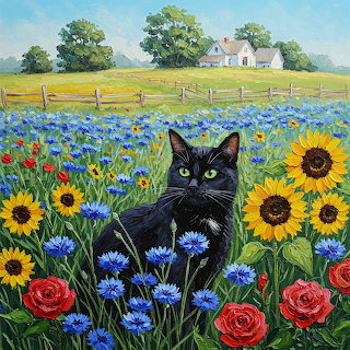 Black Cat in Sunflower Field